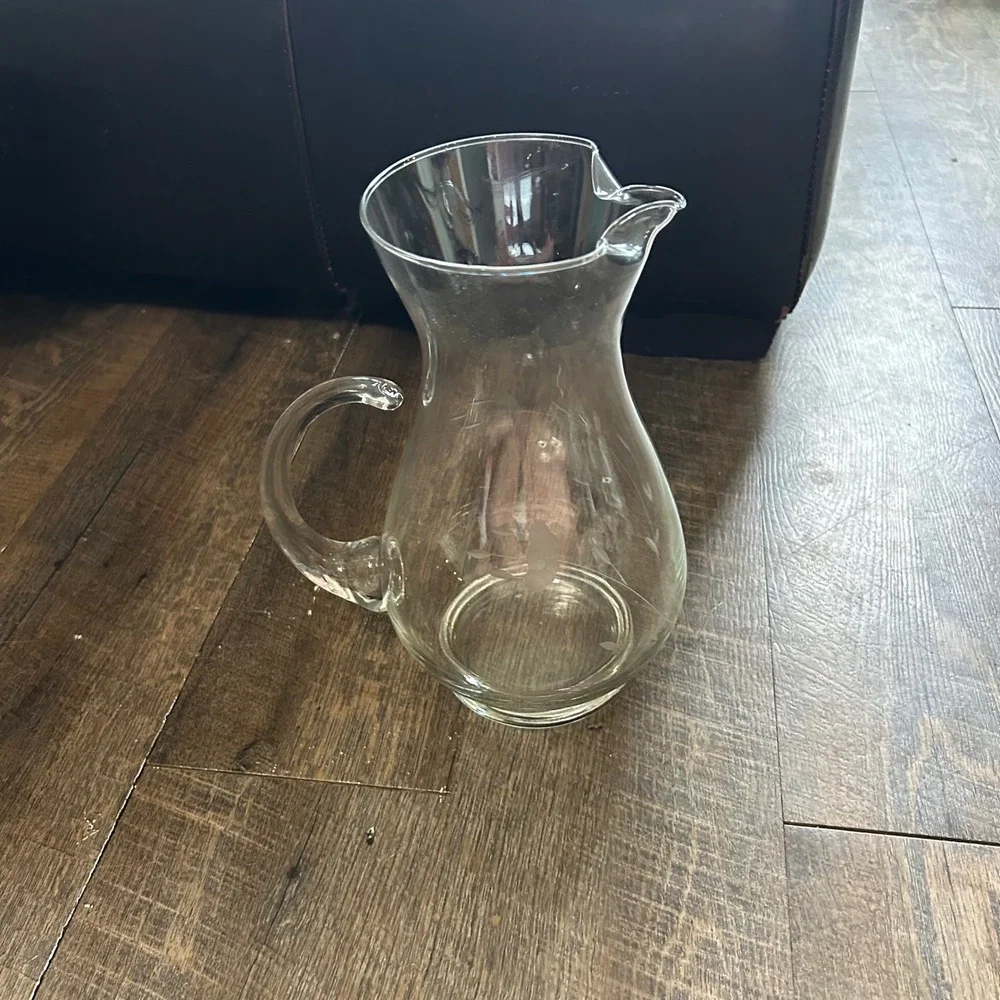 Princess House Heritage Etched Floral‎ Clear Glass Pitcher 10 Inch Vintage 2 Qt